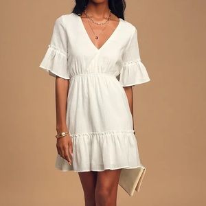 NWT White Lulu’s Sunshine Daydream White Short Sleeve Cutout Mini Dress